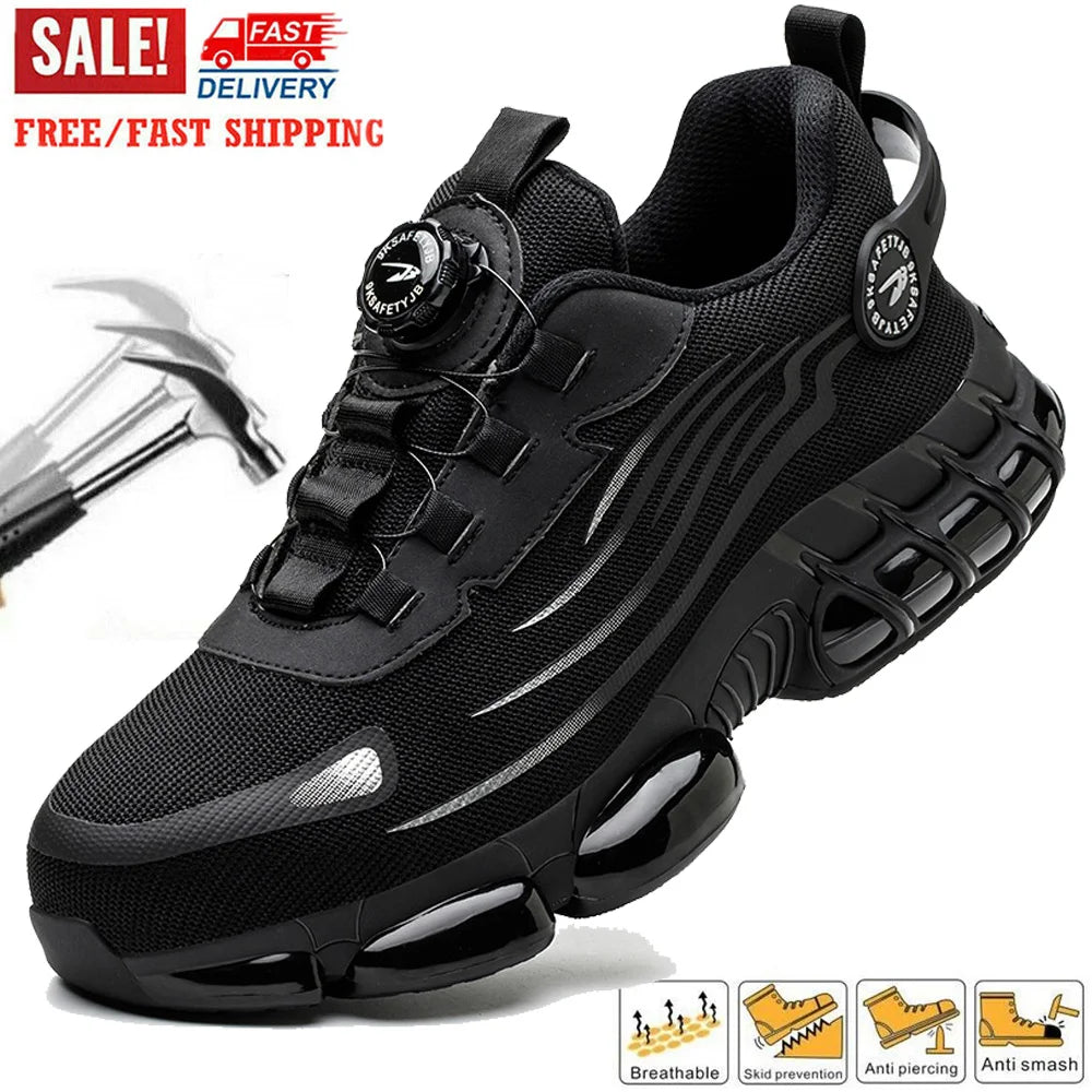 Men’s Steel Toe Work Sneakers – Lightweight, Slip-Resistant, Soft & Adjustable Safety Shoes