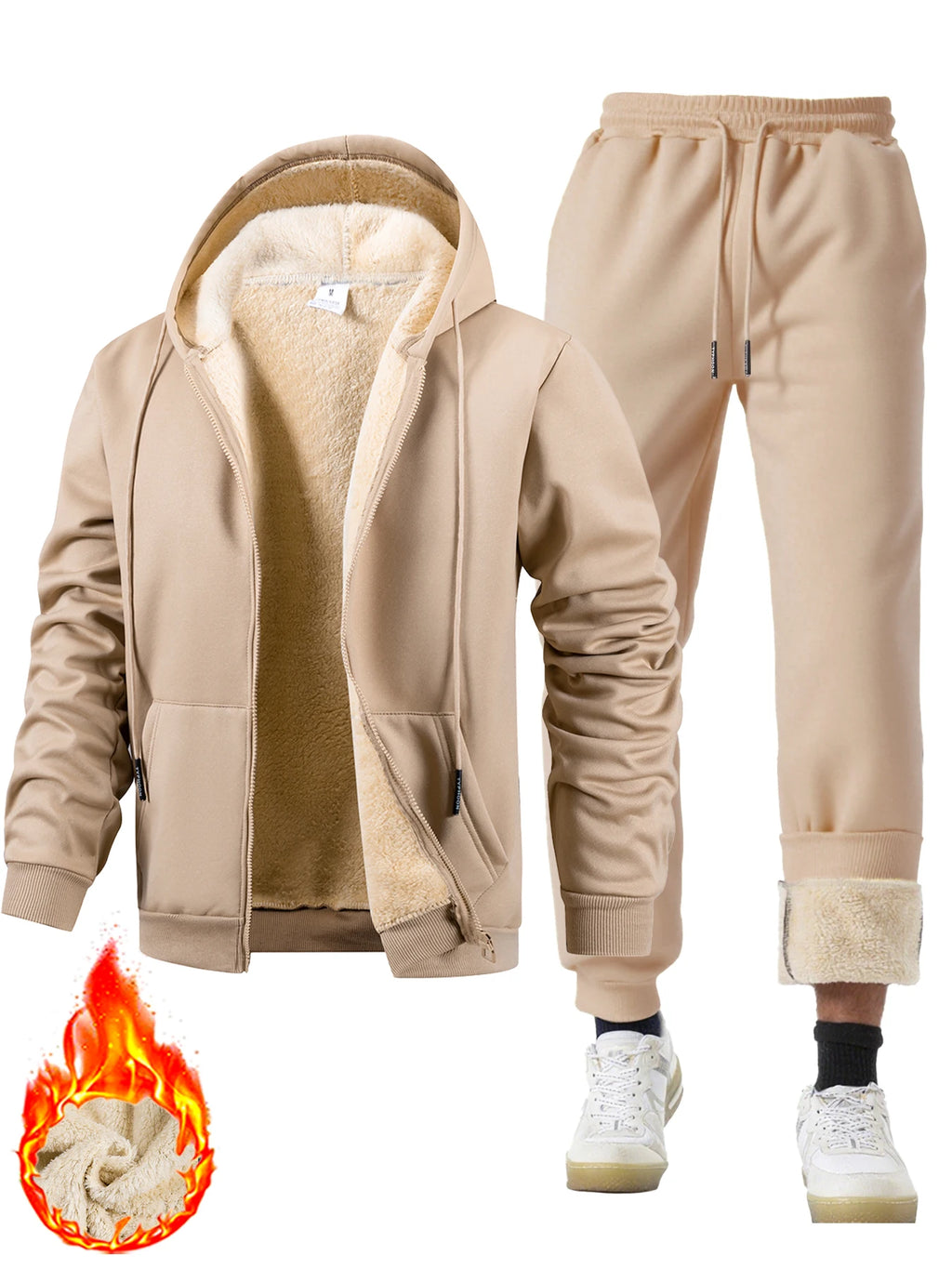 Men’s Winter Plush Tracksuit – Thickened Warm Jacket & Trousers Sport Set