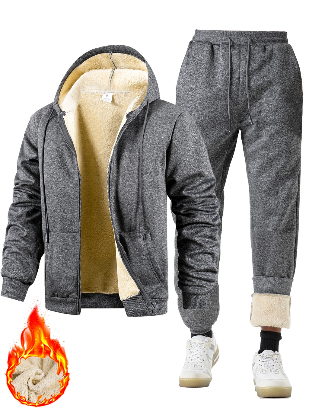 Men’s Winter Plush Tracksuit – Thickened Warm Jacket & Trousers Sport Set