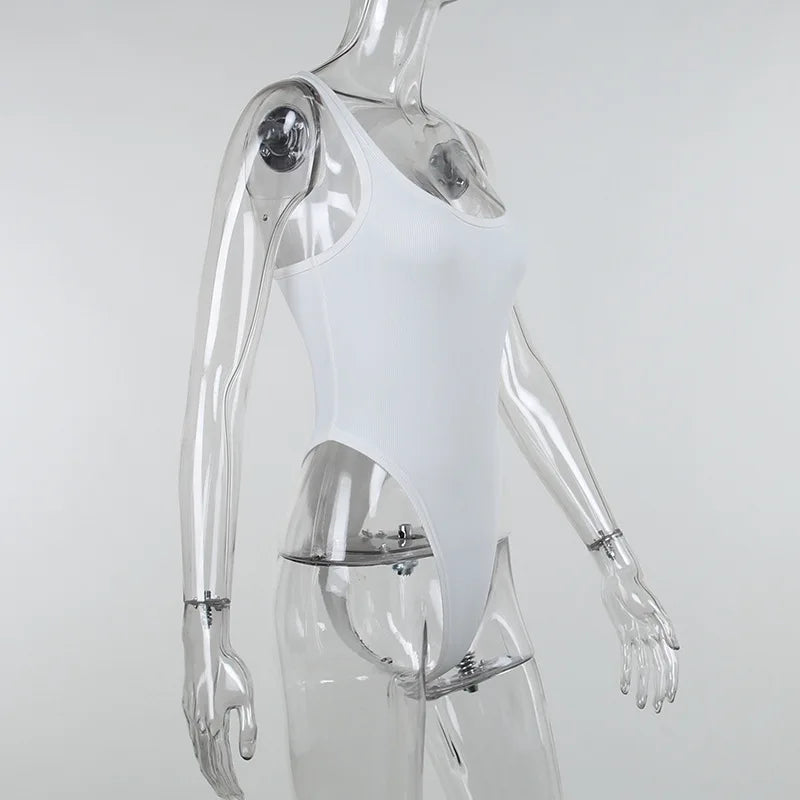 Women’s Sleeveless Knit Bodysuit – Sexy Off-Shoulder Halter Bodycon Top for Summer