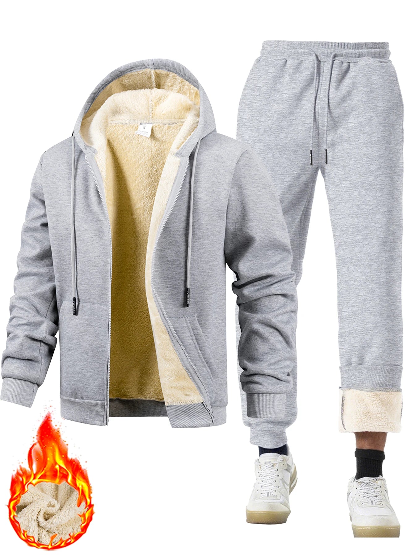 Men’s Winter Plush Tracksuit – Thickened Warm Jacket & Trousers Sport Set